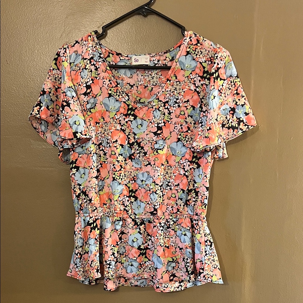 SO Floral Women's Blouse - Pink and Blue